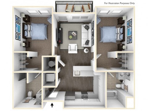 Floor plan for 2 beds, 2 baths, 867 sqft